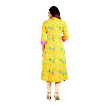 Yellow printed rayon kurti 2