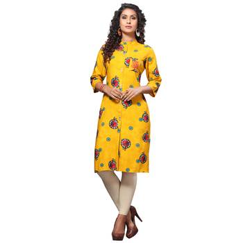 Yellow printed rayon kurti 1