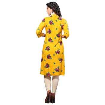 Yellow printed rayon kurti 2