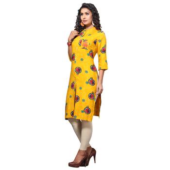 Yellow printed rayon kurti 3