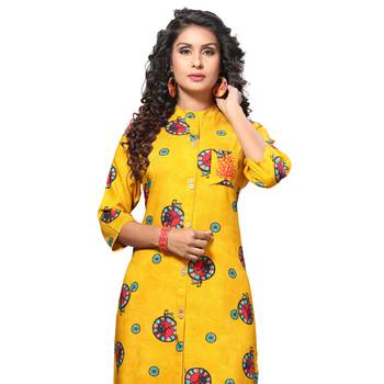 Yellow printed rayon kurti 4