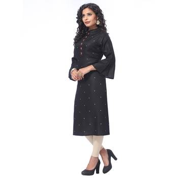 Black embroidered rayon kurti 3