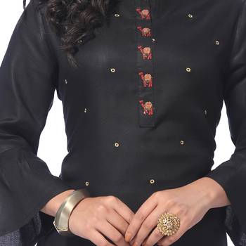Black embroidered rayon kurti 5
