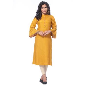 Mustard embroidered rayon kurti 1