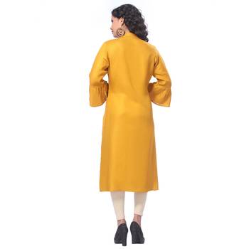 Mustard embroidered rayon kurti 2