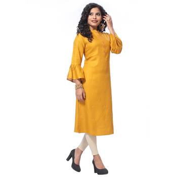 Mustard embroidered rayon kurti 3