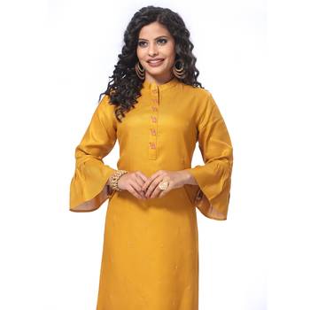 Mustard embroidered rayon kurti 4