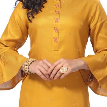 Mustard embroidered rayon kurti 5