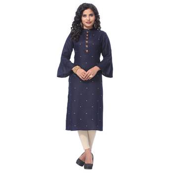 Navy-blue embroidered rayon kurti 1
