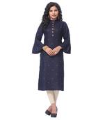 Navy-blue embroidered rayon kurti