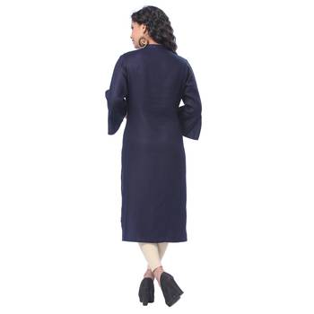 Navy-blue embroidered rayon kurti 2