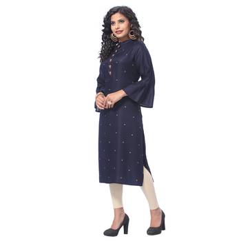 Navy-blue embroidered rayon kurti 3
