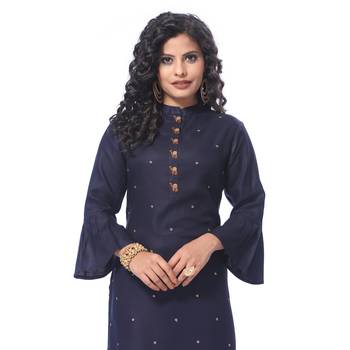 Navy-blue embroidered rayon kurti 4