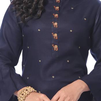 Navy-blue embroidered rayon kurti 5