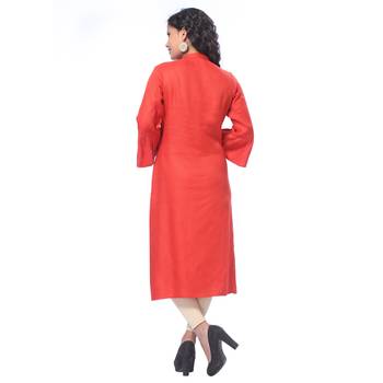Red embroidered rayon kurti 2