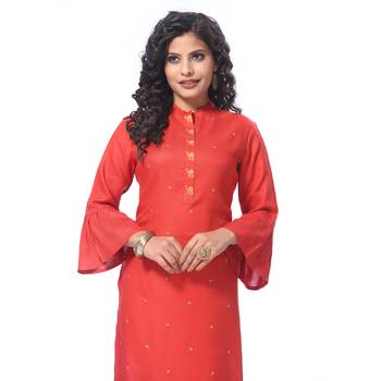 Red embroidered rayon kurti 4