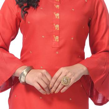 Red embroidered rayon kurti 5