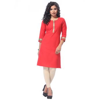 Red plain cotton kurti 1