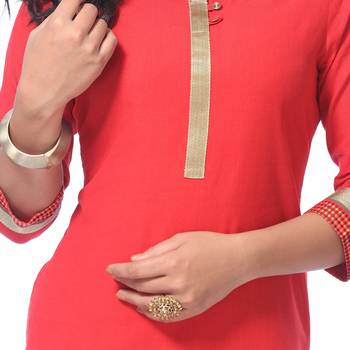 Red plain cotton kurti 5