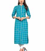 Sky-blue printed cotton party-wear-kurtis