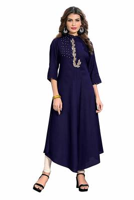 Navy-blue embroidered rayon party-wear-kurtis 1