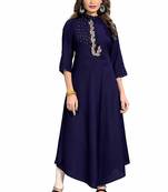 Navy-blue embroidered rayon party-wear-kurtis