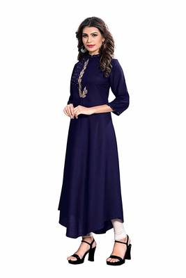 Navy-blue embroidered rayon party-wear-kurtis 3