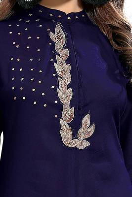 Navy-blue embroidered rayon party-wear-kurtis 4