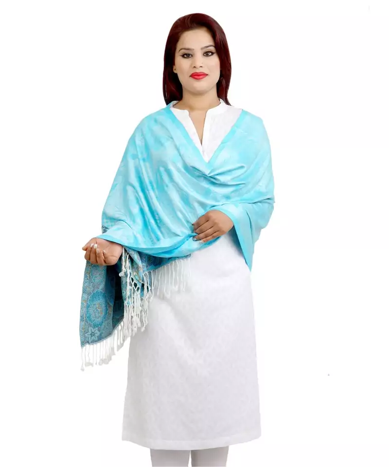 Firozi and Multicolour Viscose Shawl (70X200 cm)
