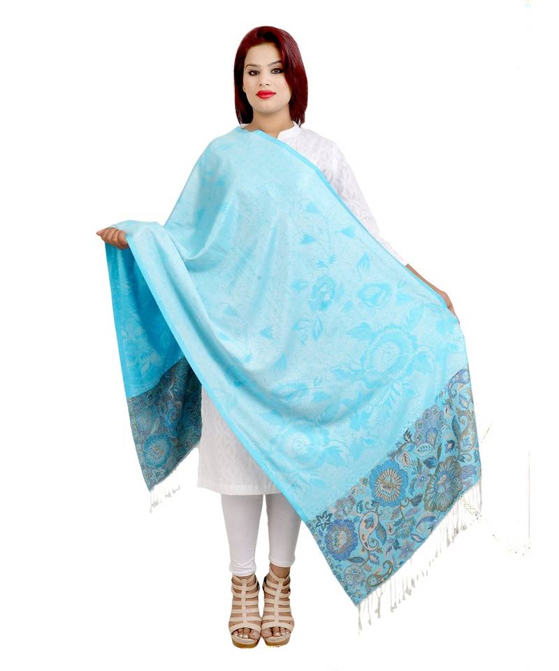 Firozi and Multicolour Viscose Shawl (70X200 cm)