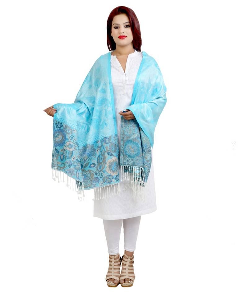 Firozi and Multicolour Viscose Shawl (70X200 cm)