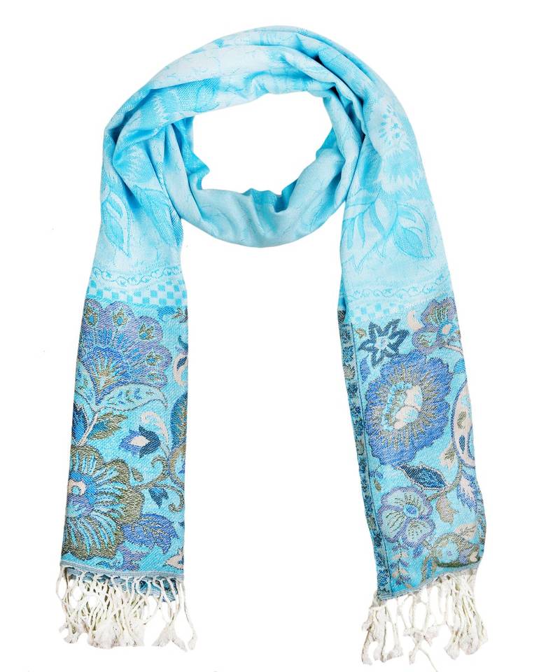 Firozi and Multicolour Viscose Shawl (70X200 cm)