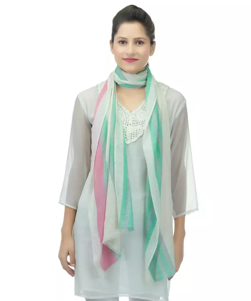 Multicolour Striped Cotton Viscose Stole(50 x200 cm)