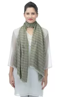Olive Green striped Viscose  Stole (70 x 180 cm)