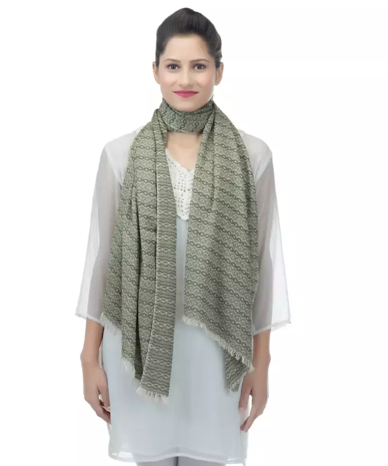 Olive Green striped Viscose  Stole (70 x 180 cm)