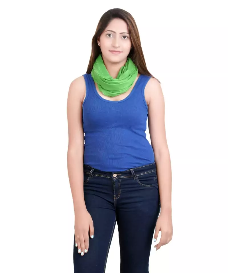 Parrot Green Solid Viscose Fringes Stole (70X200) cm