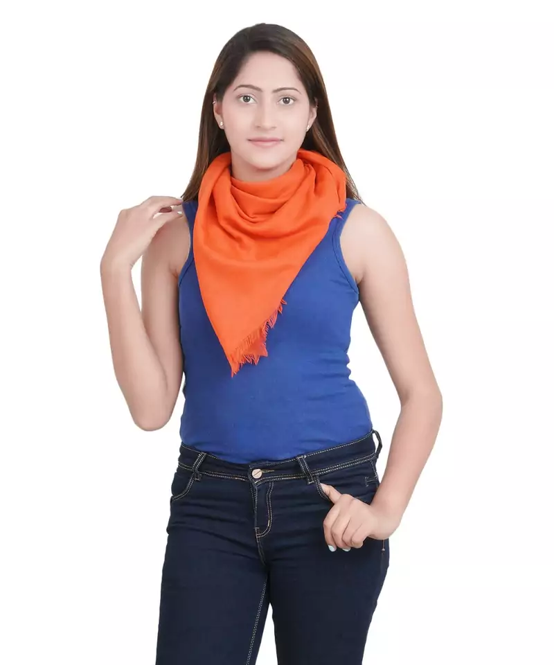 Orange Solid Viscose Fringes Stole (70X200) cm