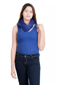 Blue Solid Viscose Fringes Stole (70X200) cm