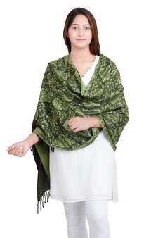 Green/Black Paisley Viscose Reversible Shawl  (70X200 cm)