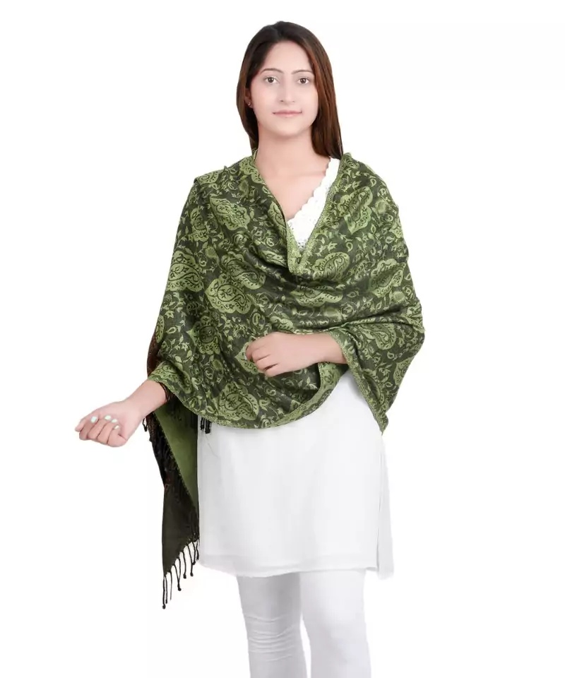 Green/Black Paisley Viscose Reversible Shawl  (70X200 cm)