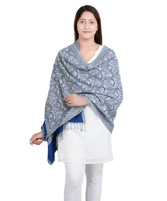 Blue/White Paisley Viscose Jacquard Shawl Reversible (70X200 cm) 1