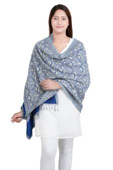 Blue/White Paisley Viscose Jacquard Shawl Reversible (70X200 cm)