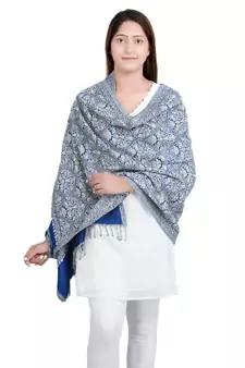 Blue/White Paisley Viscose Jacquard Shawl Reversible (70X200 cm)