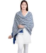 Blue/White Paisley Viscose Jacquard Shawl Reversible (70X200 cm)