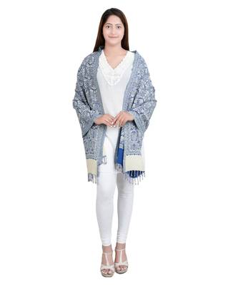 Blue/White Paisley Viscose Jacquard Shawl Reversible (70X200 cm) 2