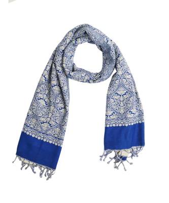 Blue/White Paisley Viscose Jacquard Shawl Reversible (70X200 cm) 3