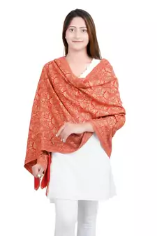 Red/Beige Paisley Viscose Jacquard Reversible Shawl (70X200 cm)
