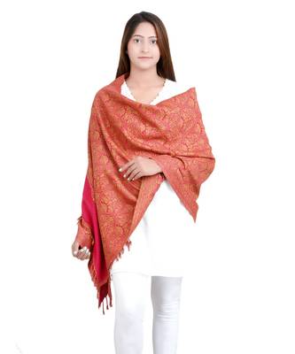Pink/Beige Paisley Viscose Jacquard Reversible Shawl (70X200 cm) 1