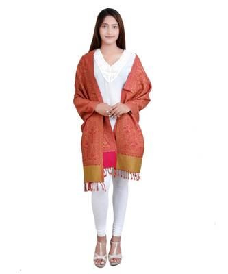 Pink/Beige Paisley Viscose Jacquard Reversible Shawl (70X200 cm) 2