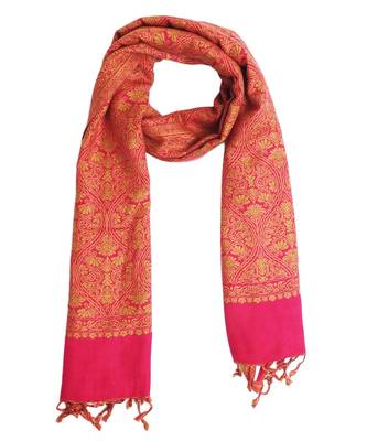 Pink/Beige Paisley Viscose Jacquard Reversible Shawl (70X200 cm) 3